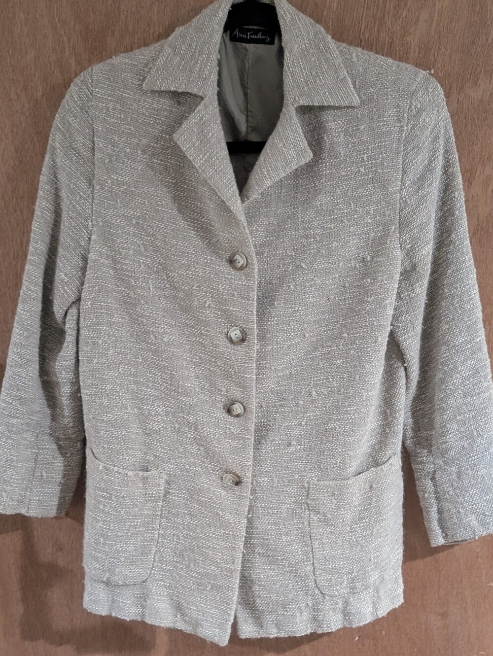 Anne Klein Light Beige Woven Button Jacket